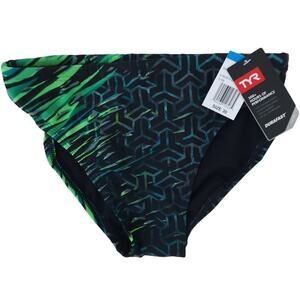New Mens TYR Synergy All Over Racer Swim Brief Size 30 Green Black